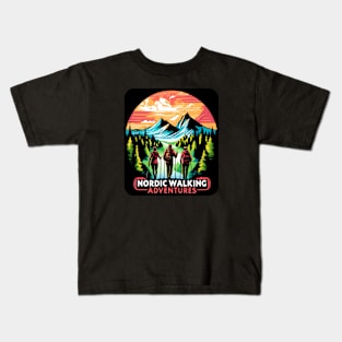 Vintage Retro Nordic Walking Mountain Adventure Sport Kids T-Shirt